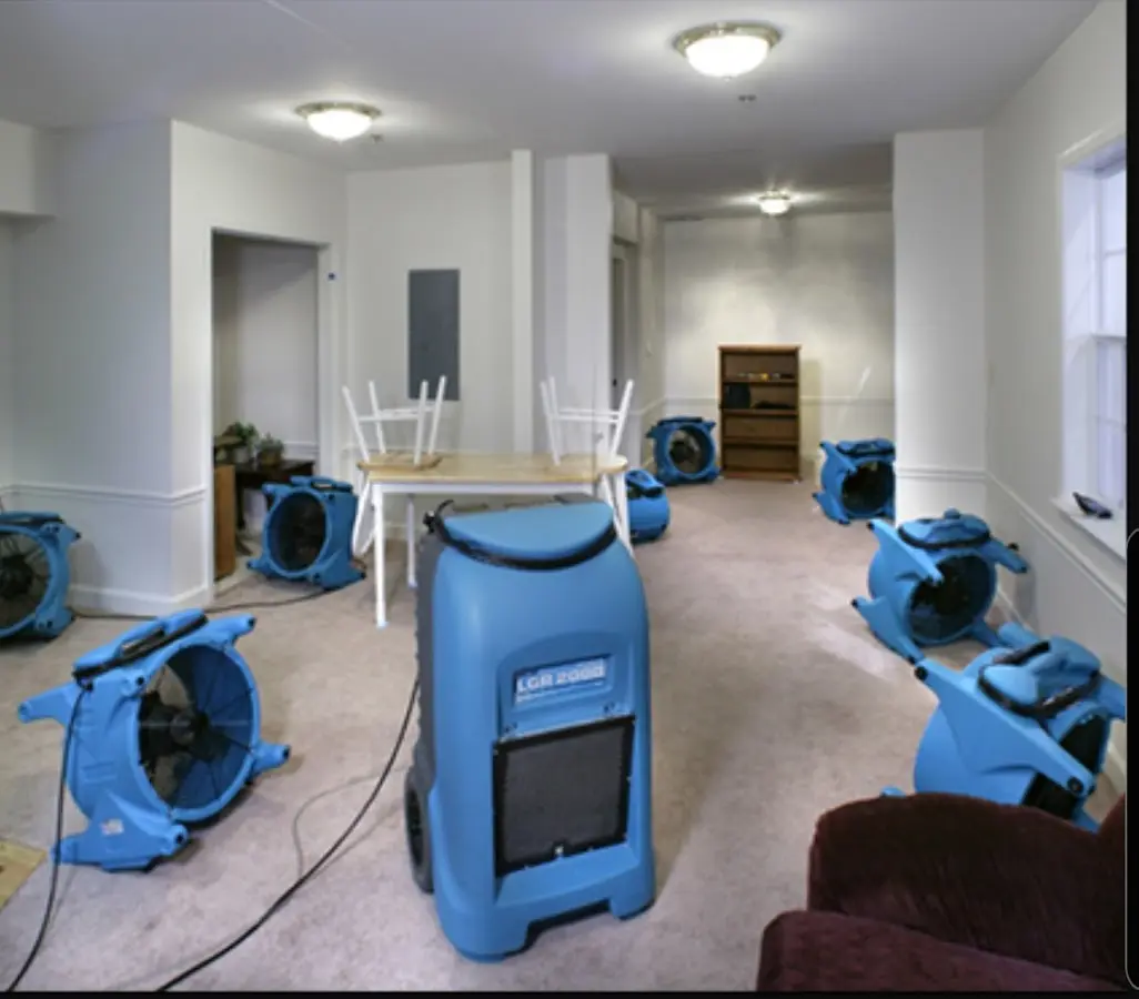 Air movers and dehumidifier setup for Water Damage Restoration in North Kansas City
